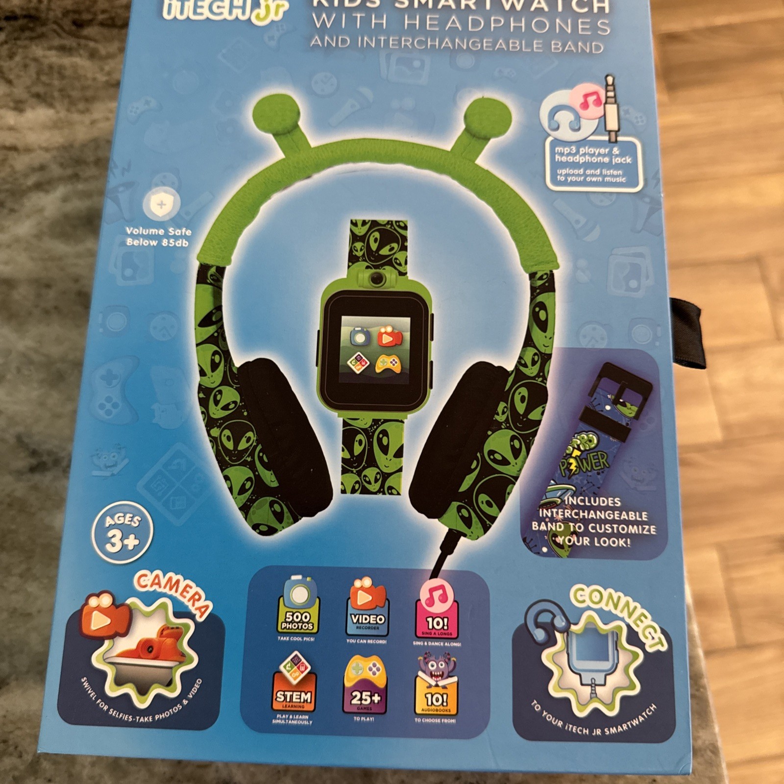 iTech Jr Unisex Kids Smartwatch Mini Mic Band Strap & Headphones Green Alien New