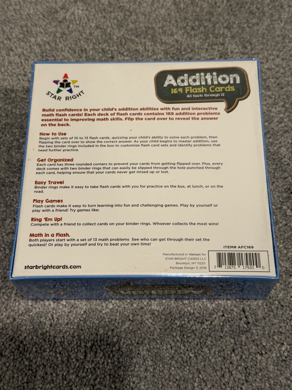 NEW Addition Flash Cards – 169 Math Facts Through 12 – Ages 6+