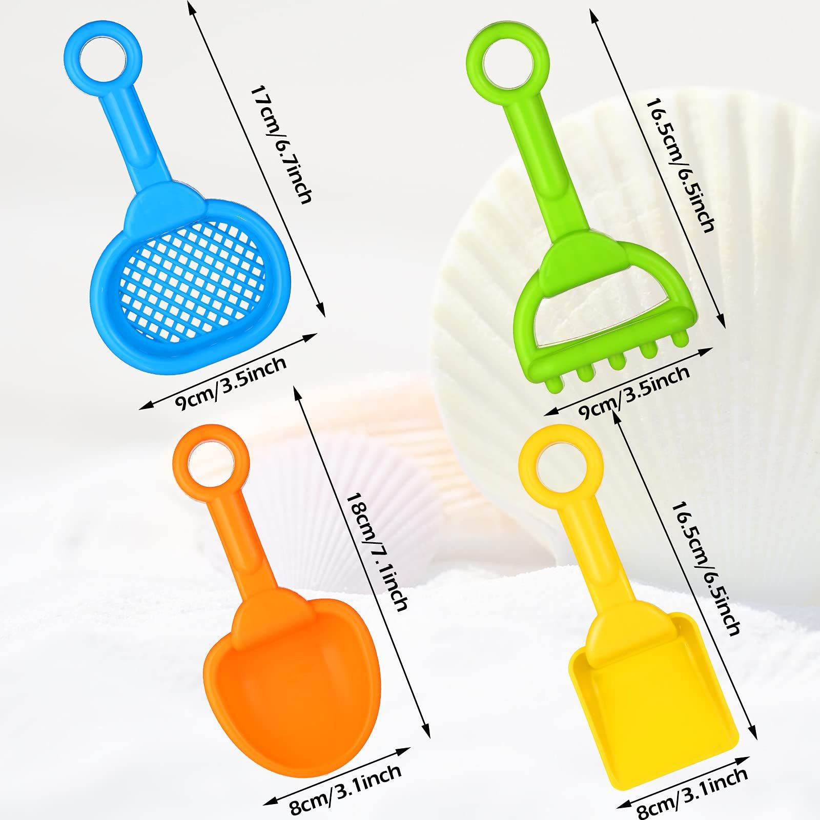 Skylety 8 Pieces Sand Shovels Colorful Plastic Rake Winter Beach Small