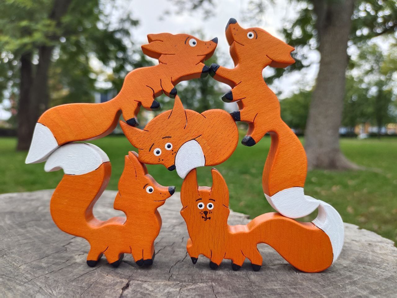 Wooden Toy Fox Family, Educational Toy