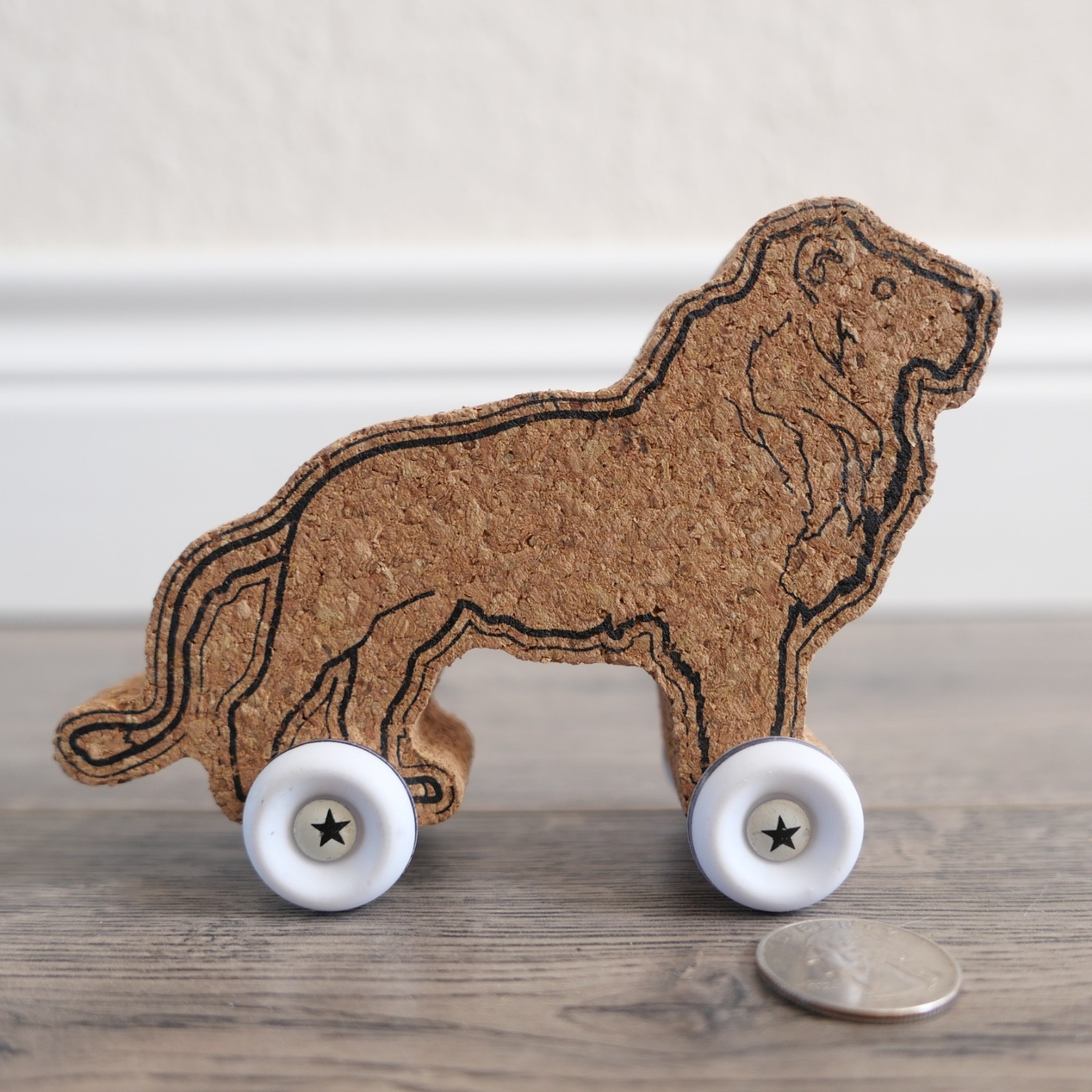 Natural Cork Lion Figure with Wheels Sensory Toy !!!
