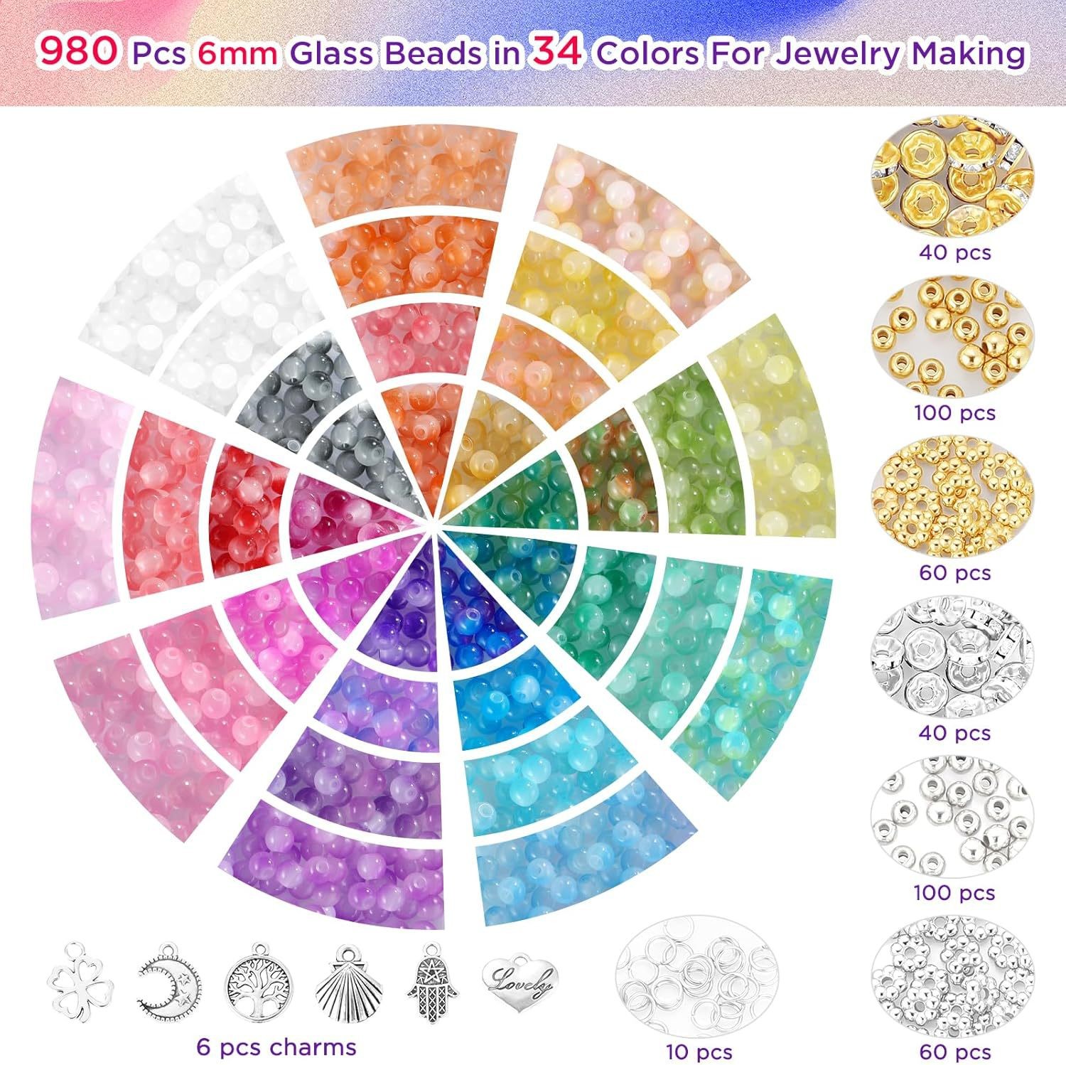 6mm 34 colors 1435pcs glass beads material package set DIY jewelry handmade set