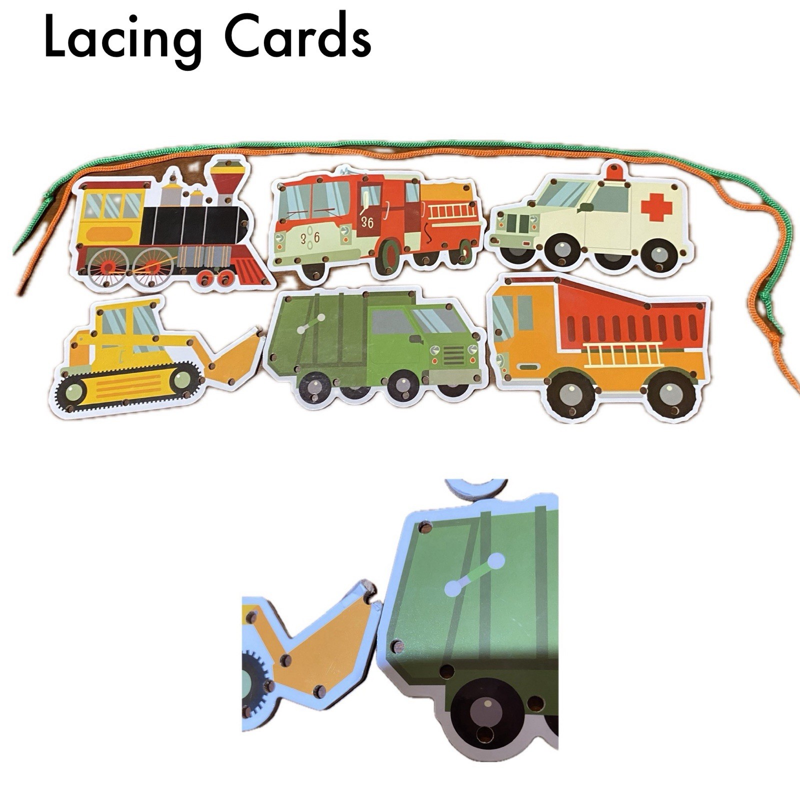 6-Piece Vehicle Transportation Lacing Cards Activity Set with 2 Strings