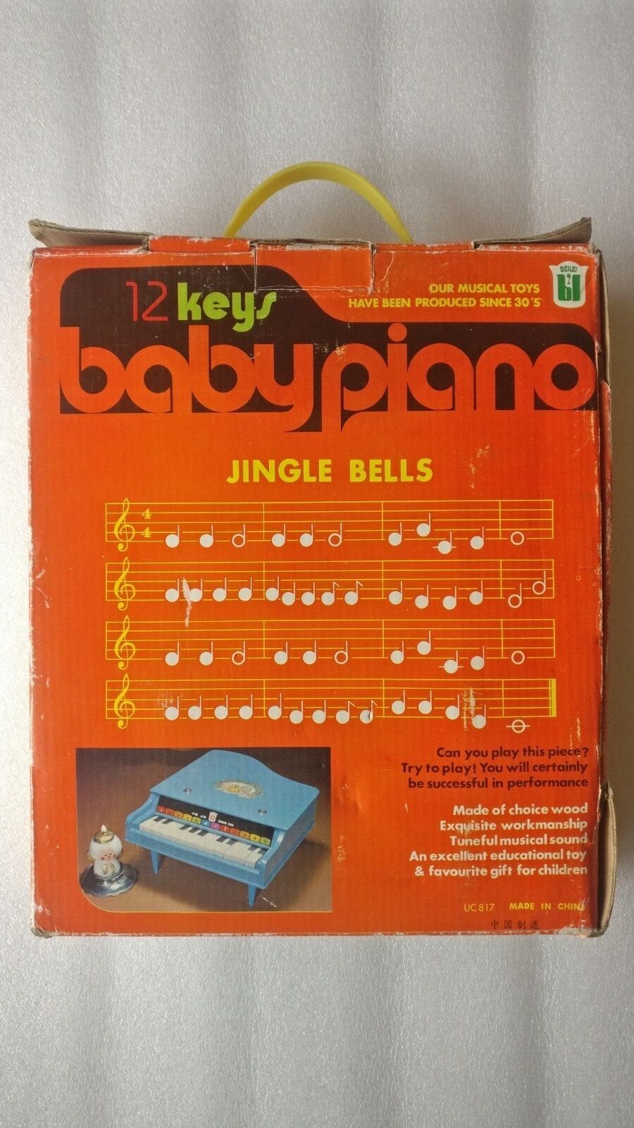 BEILEI Baby Grand Red Piano 12 Key Natural Wood 1950s Musical Instrument Toy New