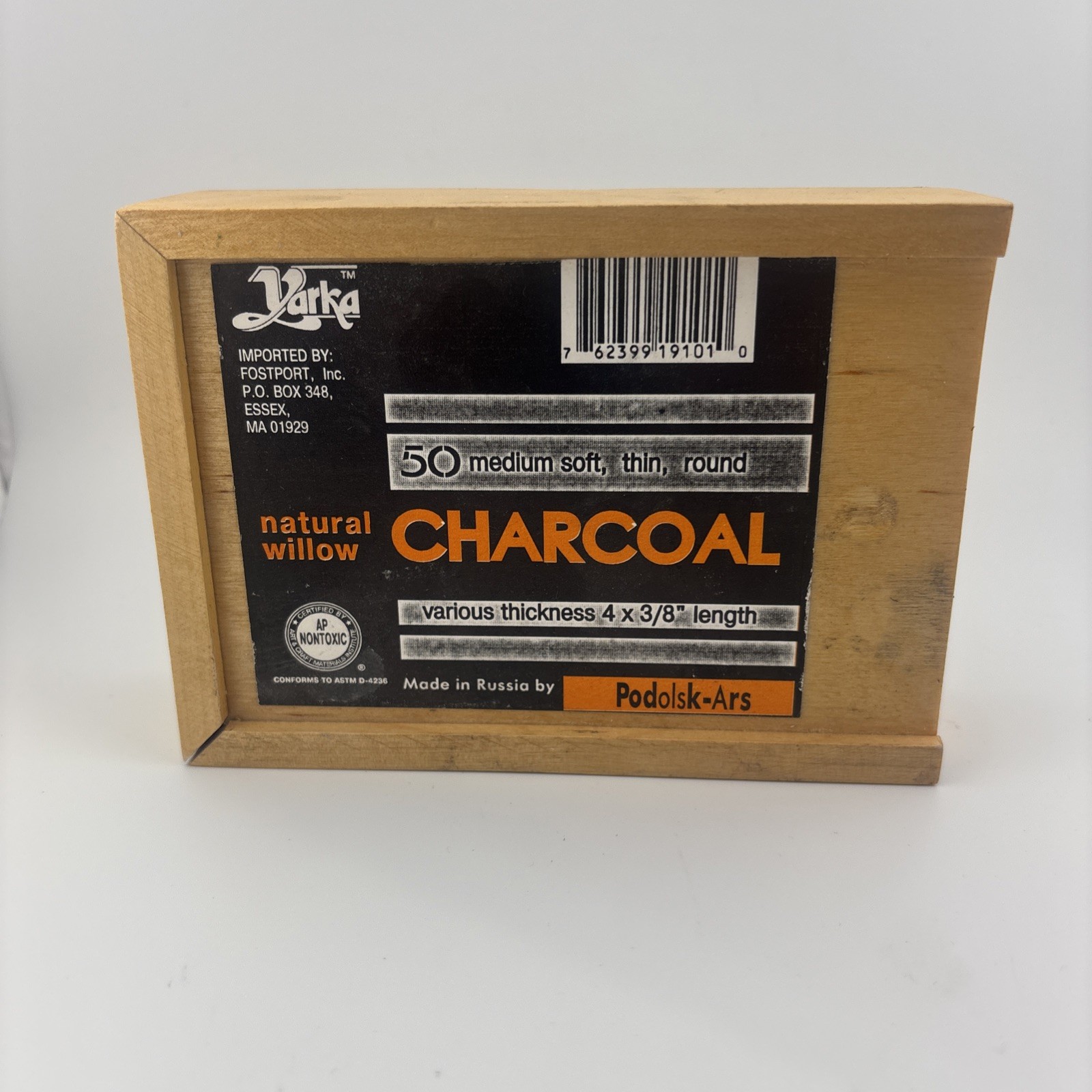 Yarka Willow Medium Soft Thin Round Natural Charcoal Sticks Wood Box used