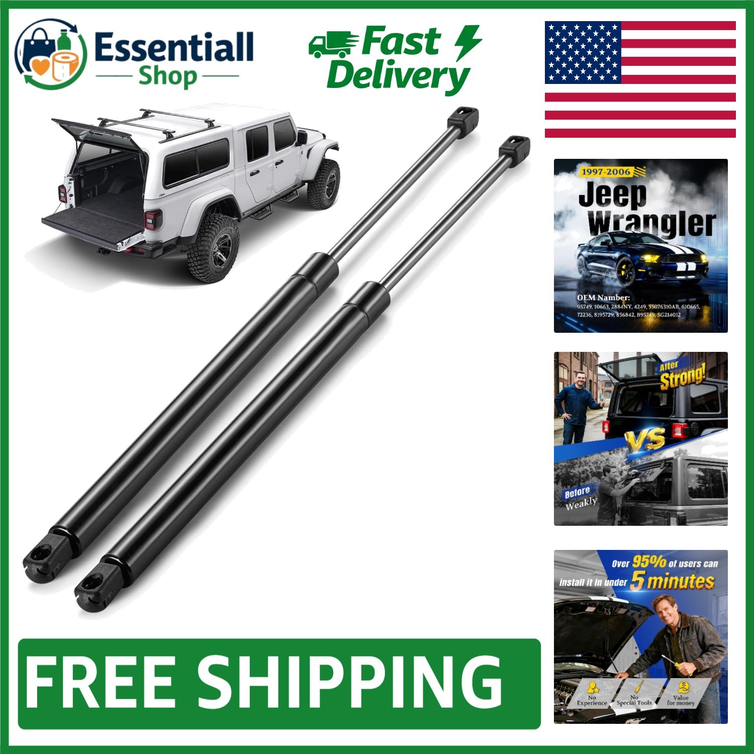 High-Strength Rear Window Struts for Jeep Wrangler – OEM Replacement 55076310AD