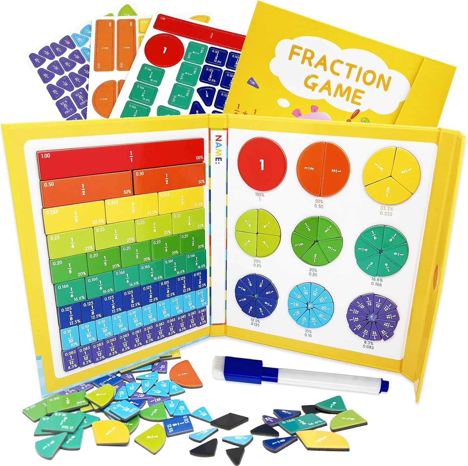 Magnetic Fraction Tiles and Circles Puzzle Set for Kids Math Learning Tool