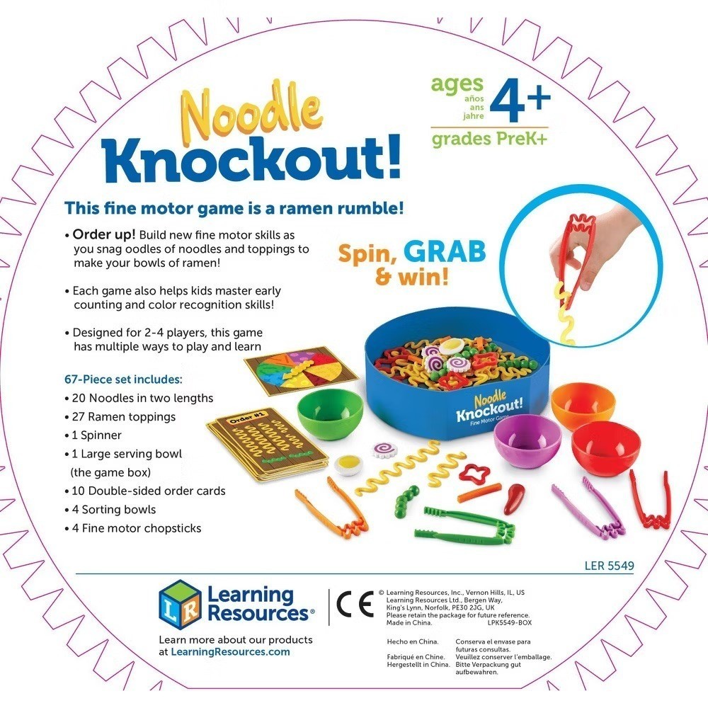 67 Pcs Learning Resources Noodle Knockout! Ramen Rumble Fine Motor Game for Kids