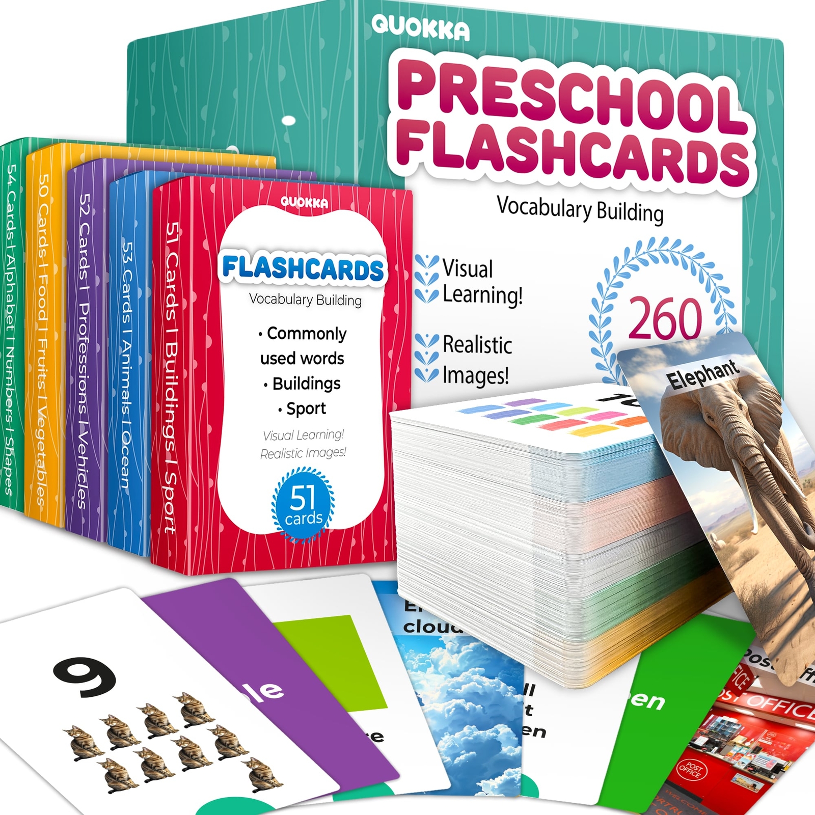 260 Flash Cards for Kids Ages 3-5 Realistic Images – Pre K Flash Cards Age 4-5