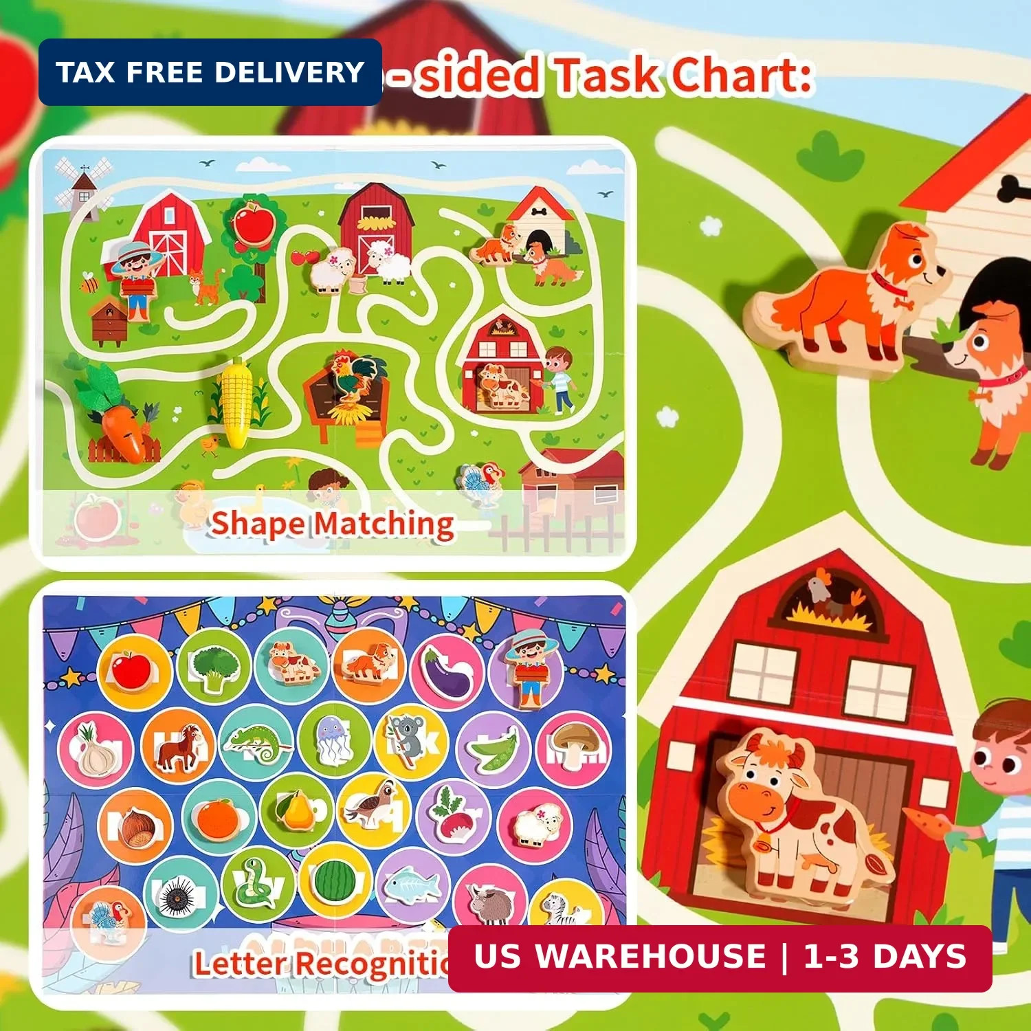 INIFEIDALA Montessori Farm Learning Game with Challenge Cards for Toddlers 3-5 –