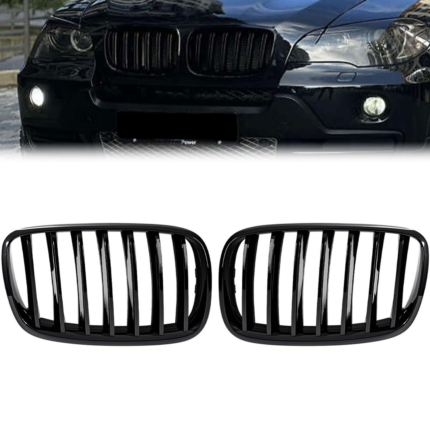 Front Grill Grille Compatible with 2007-2013 BMW X5 E70 2008-2014 BMW X6 E71,…