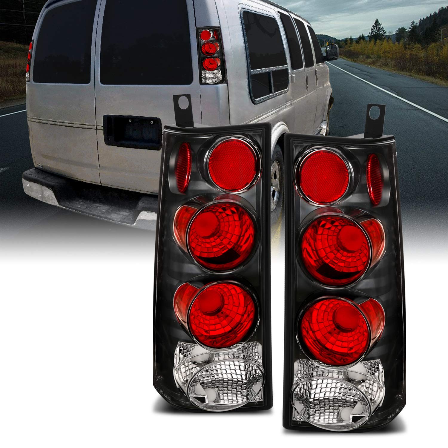 AmeriLite Halogen Taillights Assembly With Brake Lamps Black, Black