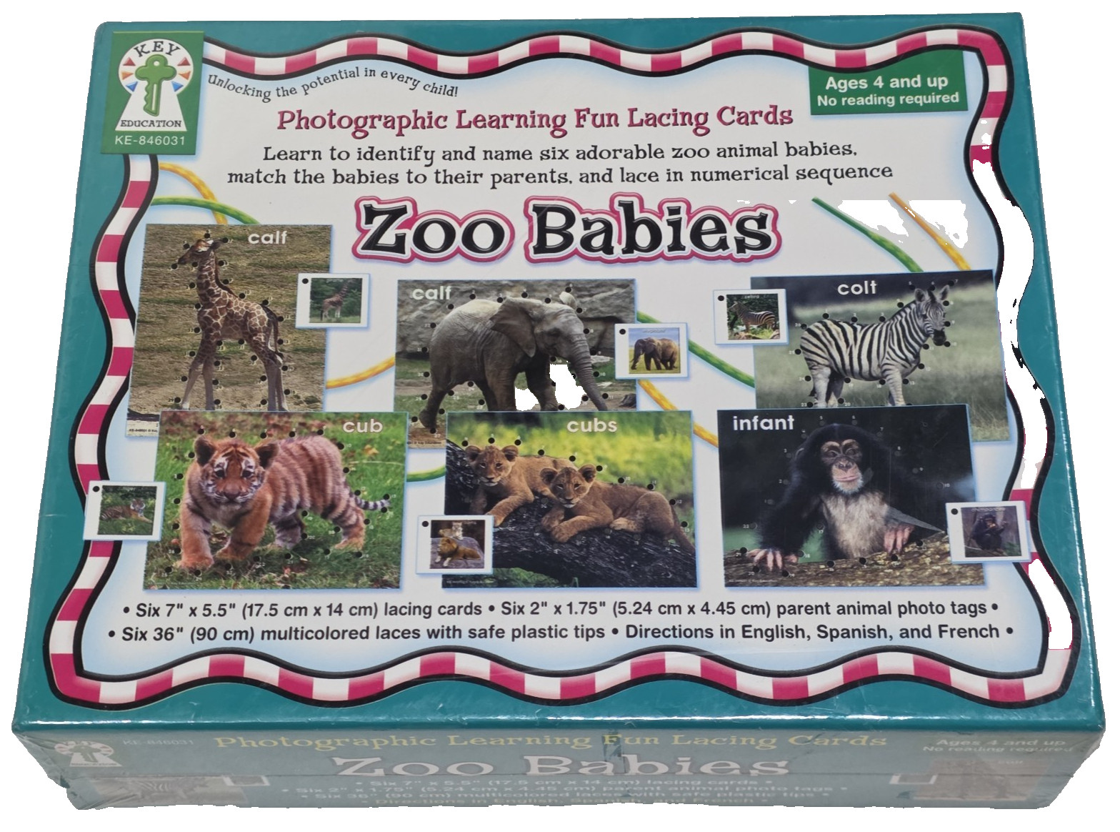 *New* Zoo Babies Lacing Cards Key Education Learning Montessori -Ages 4 and up-