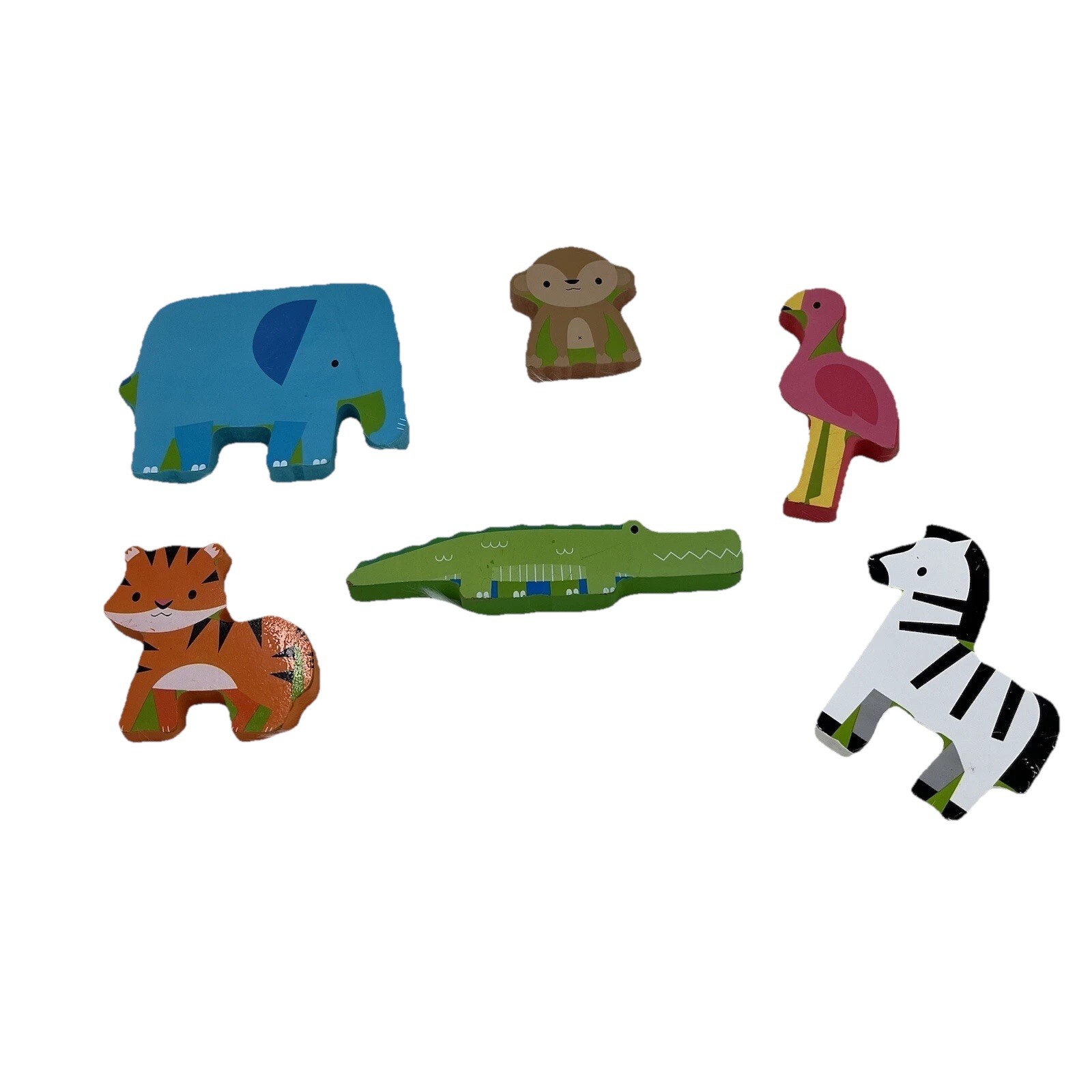 Set of 6 Wooden Farm Animal Blocks Toys Preschool Kids Homeschool Educational