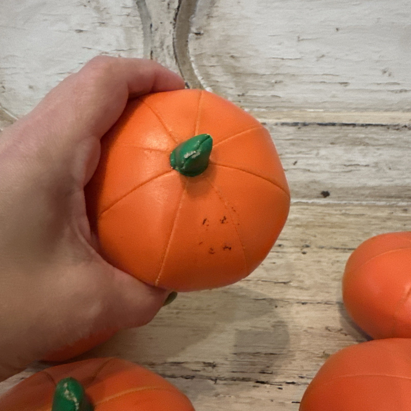 Lakeshore Learning Vintage Vinyl Puffy Stuffed Orange Pumpkins Lot Of 6