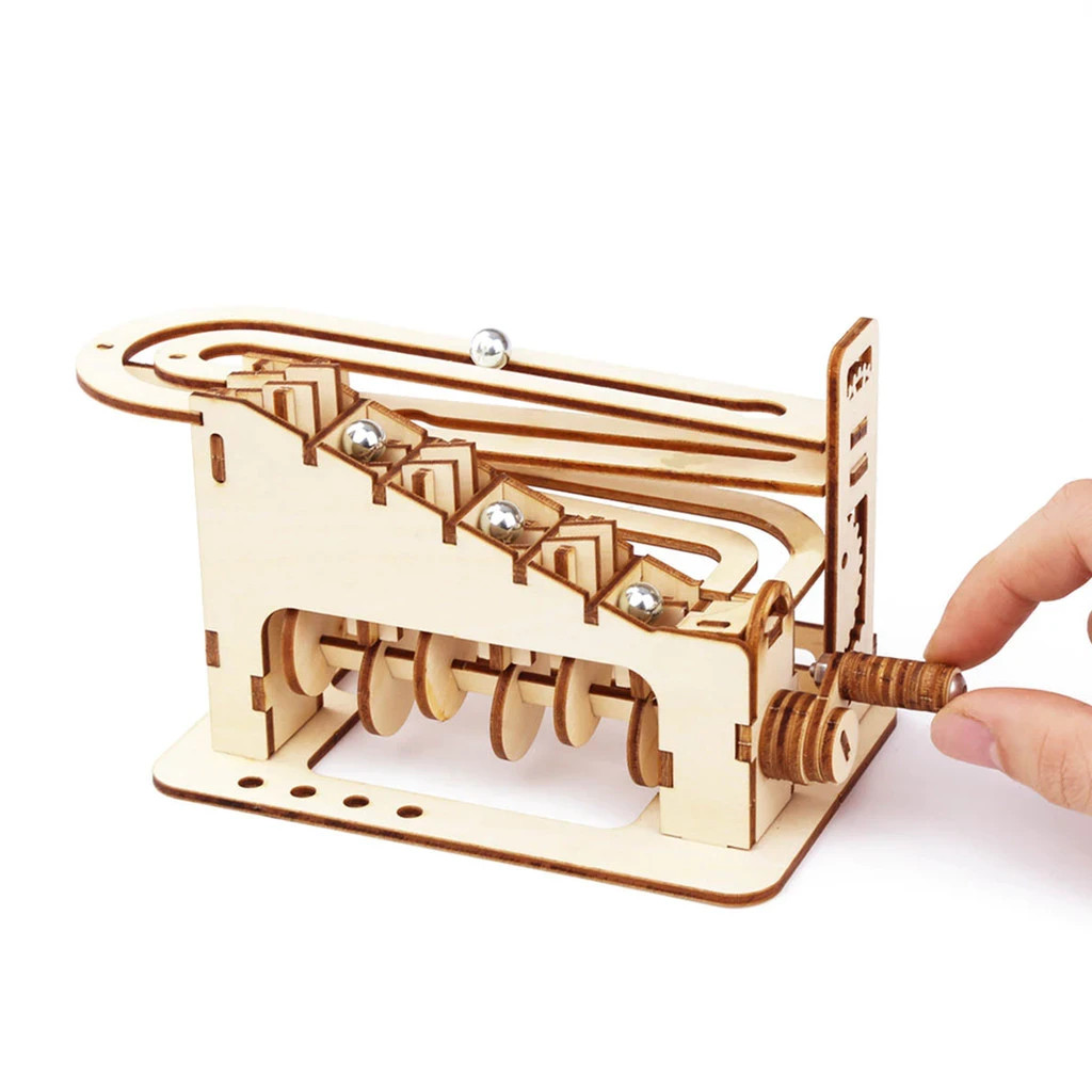 3D Wooden Puzzle Marble Run Roller Coaster Mechanical Model DIY Assembly Kit Toy