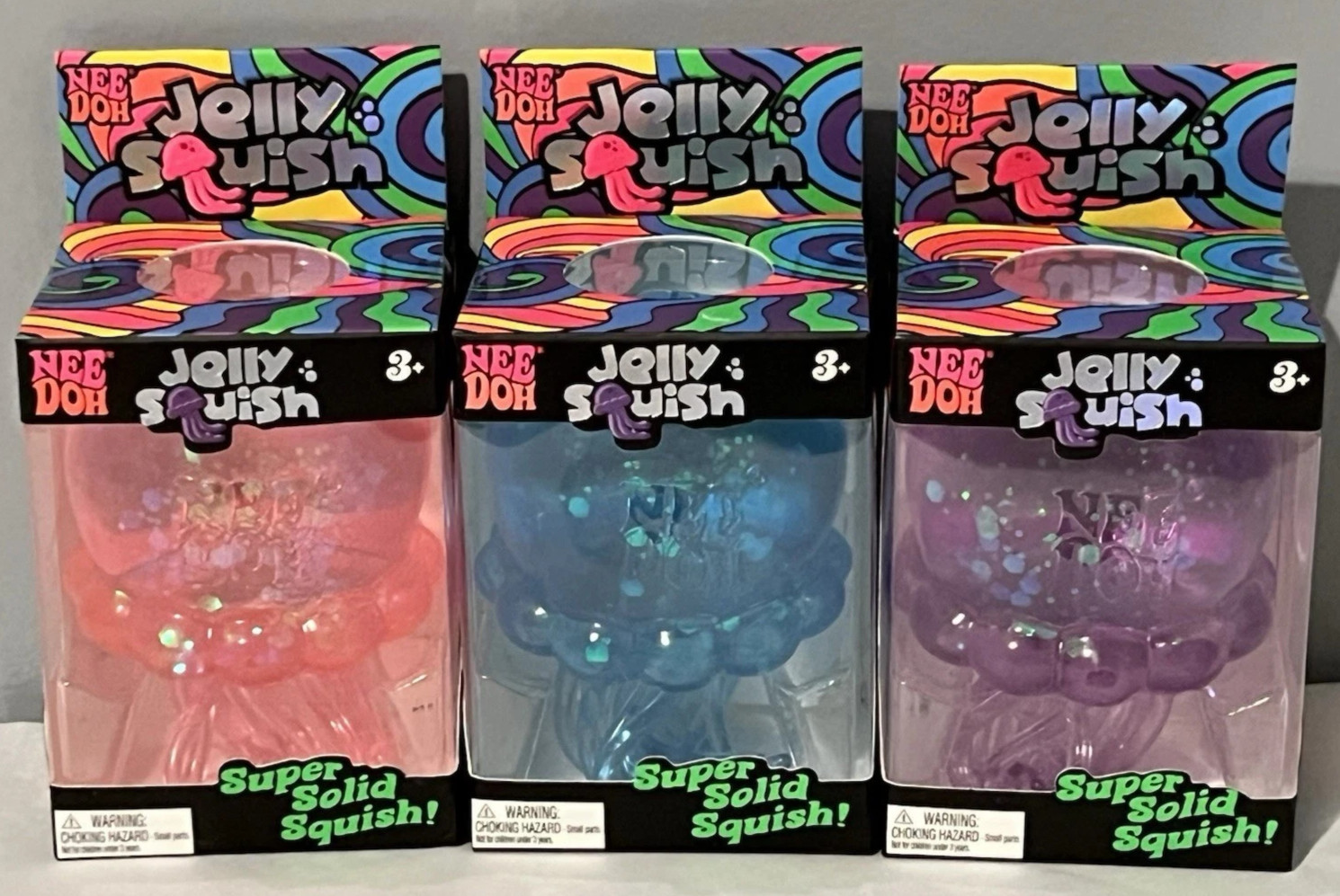 Schylling NeeDoh Jelly Squish: Purple, Pink, Blue Complete Set of 3 – Sealed