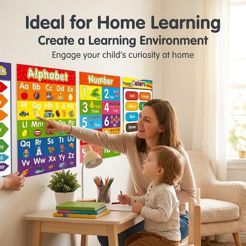 Set Of 8 Educational Posters Designed For Toddlers, Suitable For Preschool, Elem