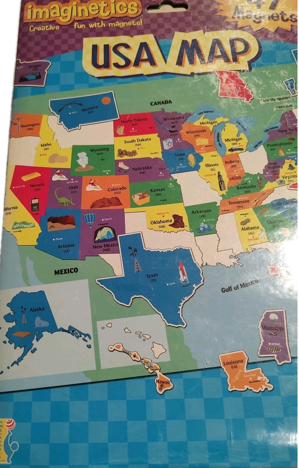 Vintage Imaginetics Usa Map 47 Magnets Oppenheim Best Toy Award Gold Seal Age3+