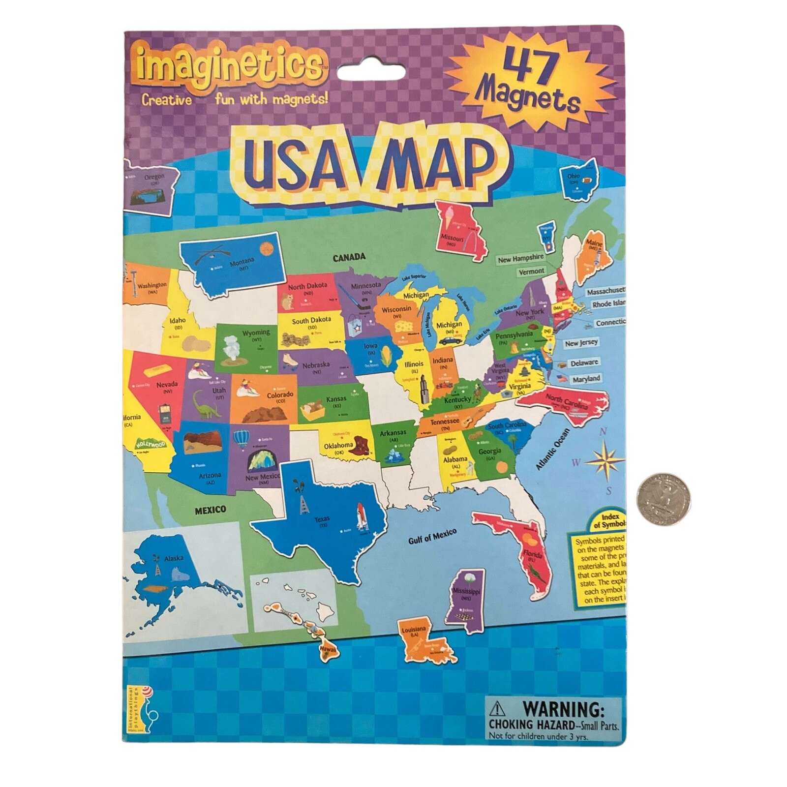 Imaginetics USA Map 47 Magnets 2003 Educational US State Shapes Learning Game