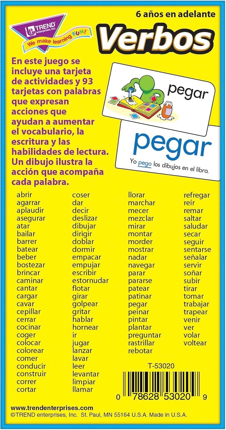 96 Verb Flash Cards for Learning Spanish – Illustrated Sentences for Kids