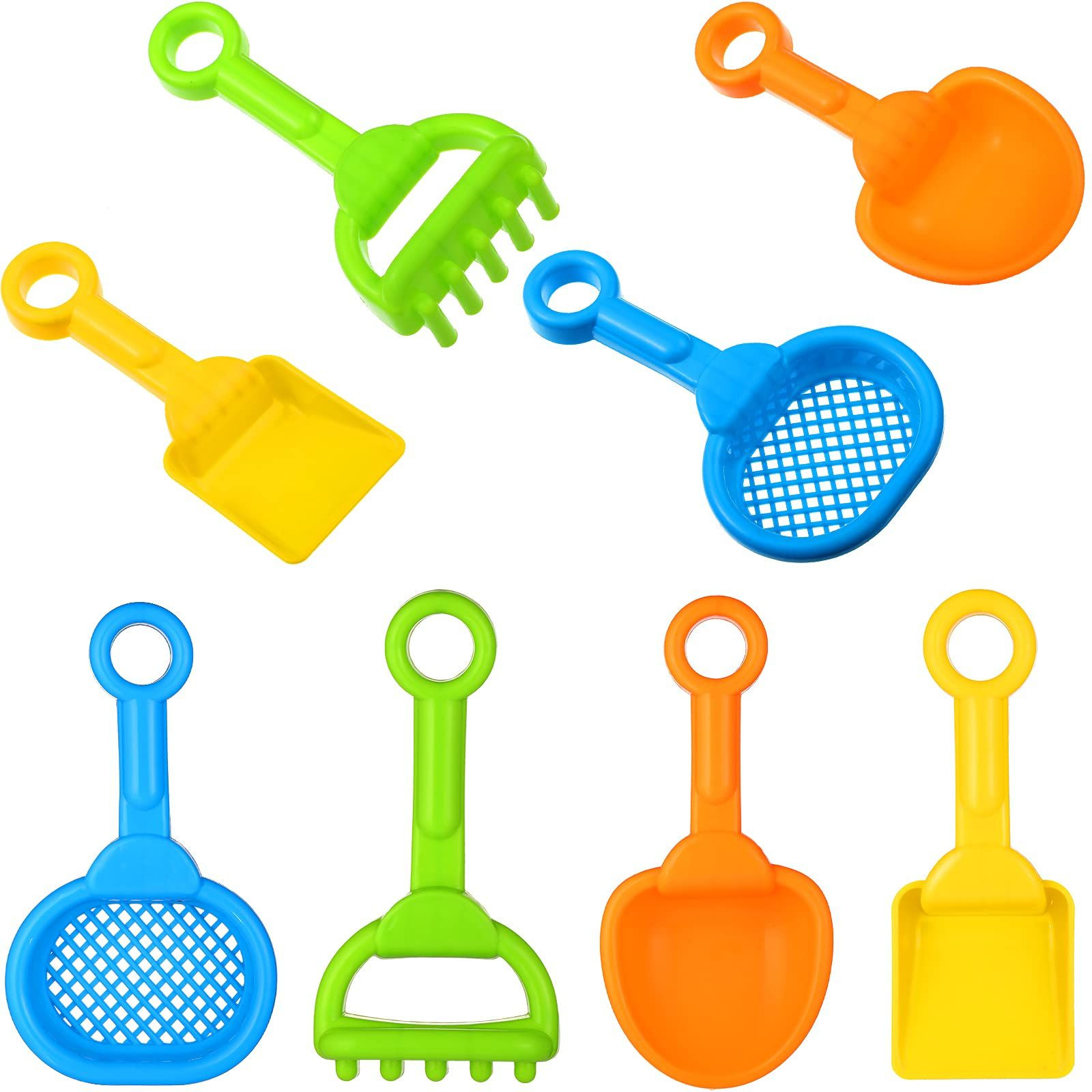 Skylety 8 Pieces Sand Shovels Colorful Plastic Rake Winter Beach Small