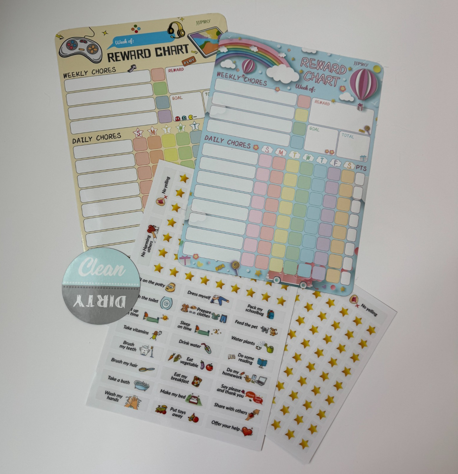 Kids Magnetic Chore Reward Chart 2 Pack 8.5×11 Dry Erase Sticker Set Rainbow