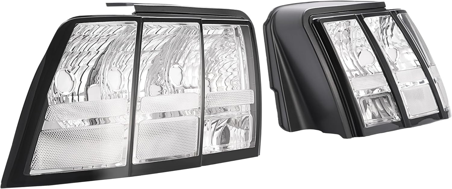 Tail Lights Ford Mustang 1999-2004 Clear Lens Chrome Housing Pair