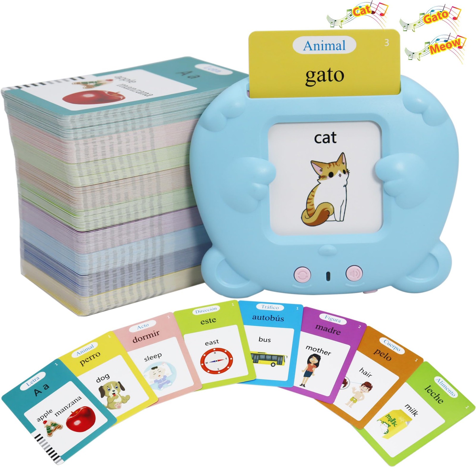 Spanish & English 510 Words Alphabet Bilingual Talking Flash Cards for 3-8