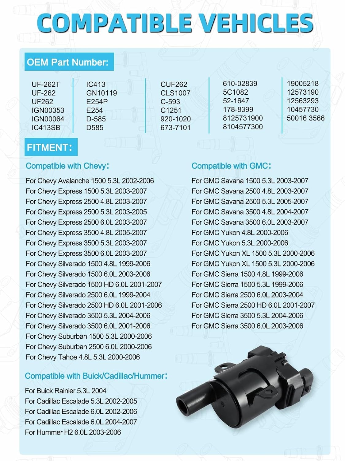 Set of 8 UF262 Ignition Coil Pack (4.8L 5.3L 6.0L) For Chevy Suburban Tahoe