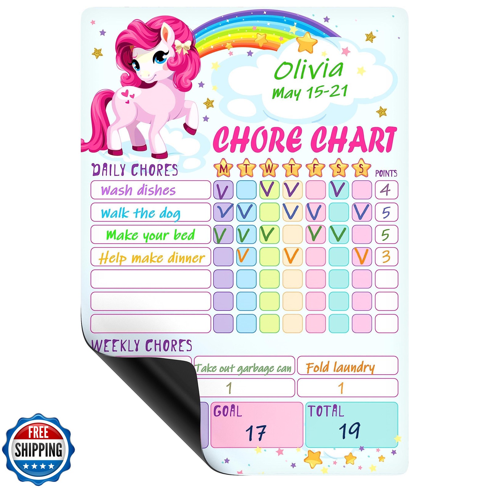 Magnetic Chore Chart for Kids 8.5×12 (A4) – Dry Erase Chore Chart Magnetic –