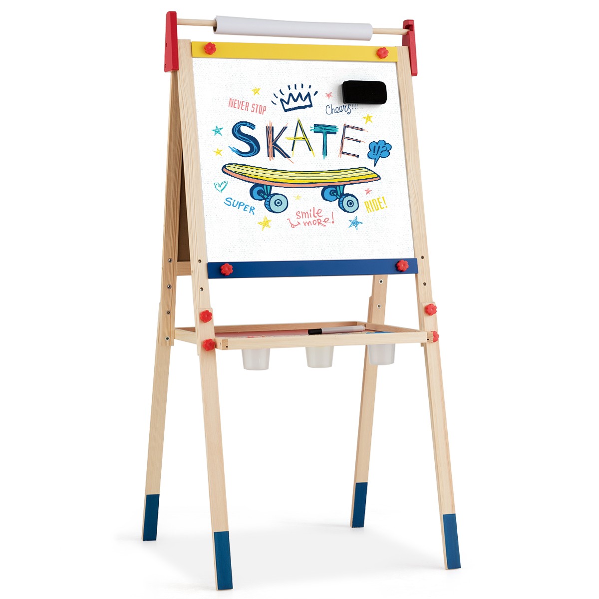 All-in-One Wooden Kid’s Art Easel Height Adjustable Activity Easel w/Paper Roll