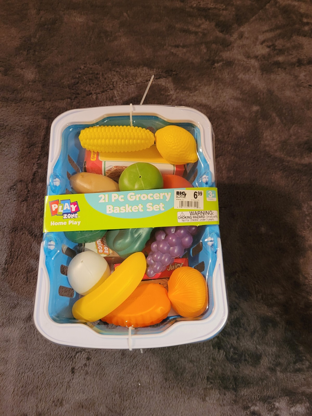 21 pc Play Zone Home Play Big lots Blue Shopping Grocery Basket