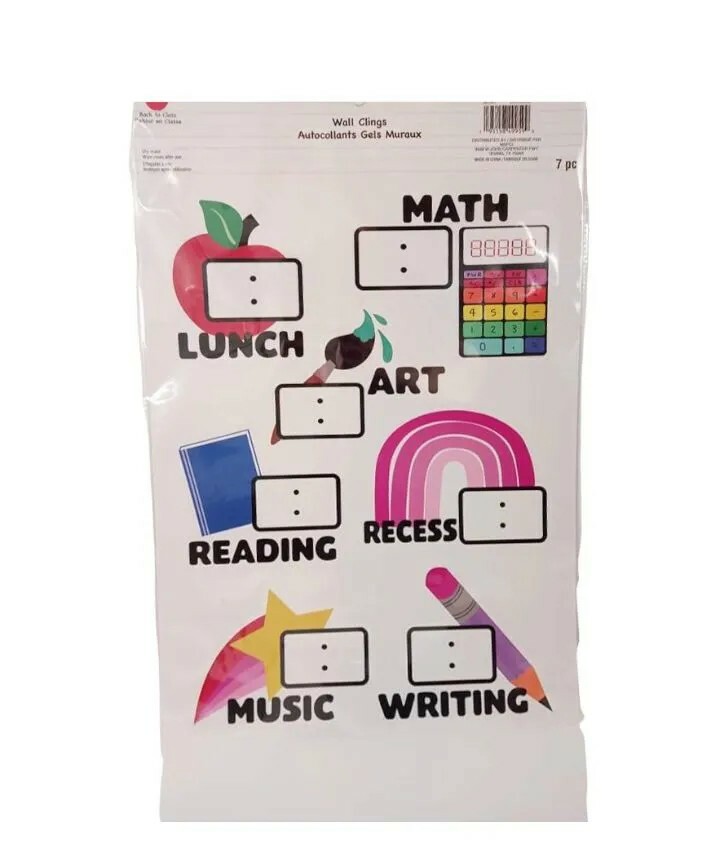 Back To Class Wall Clings School 7 Pc. Math Art Music Reading Writing Math Art