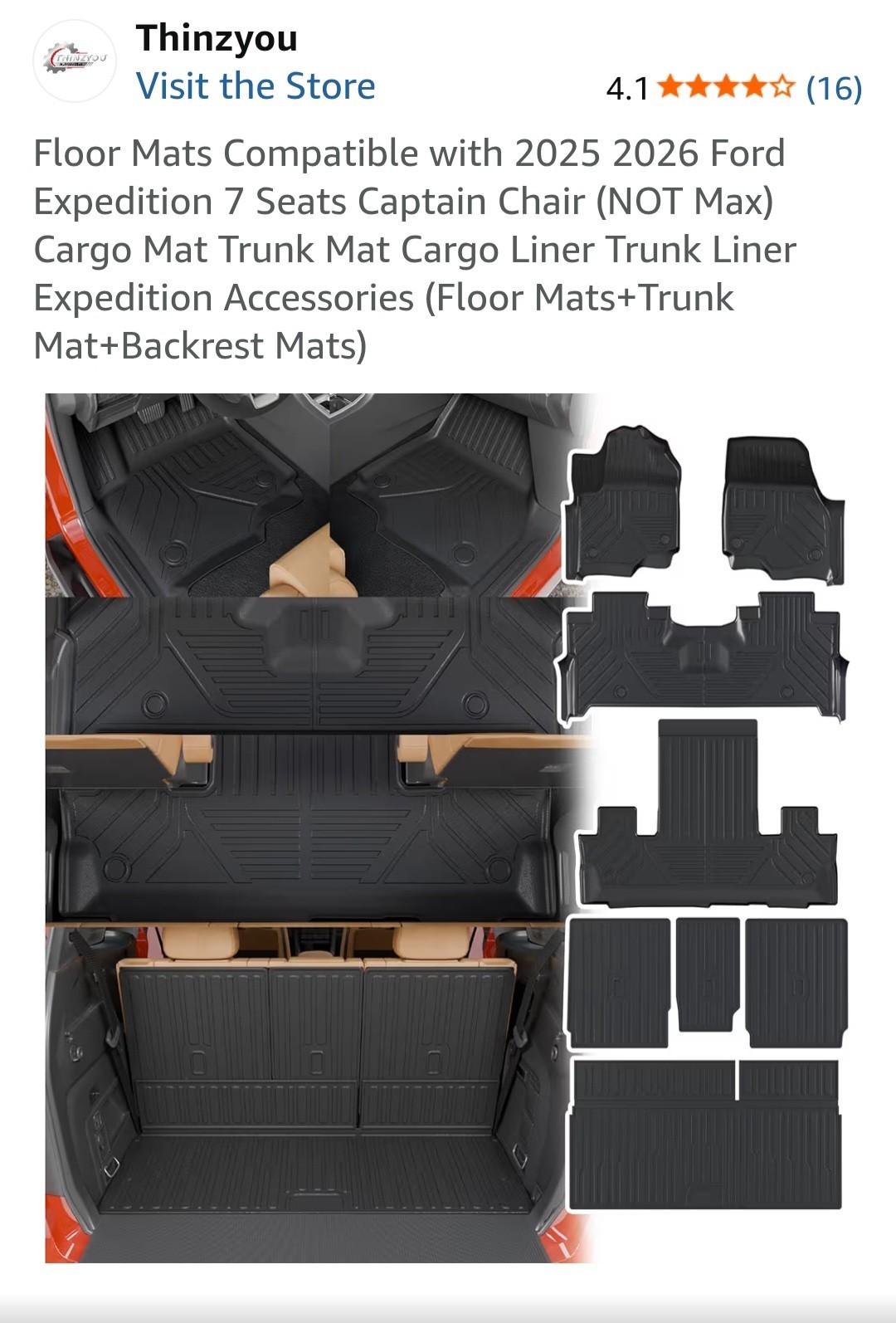 Thinzyou Floor Mats for 2025 2026 Ford Expedition 7 Seats Captain