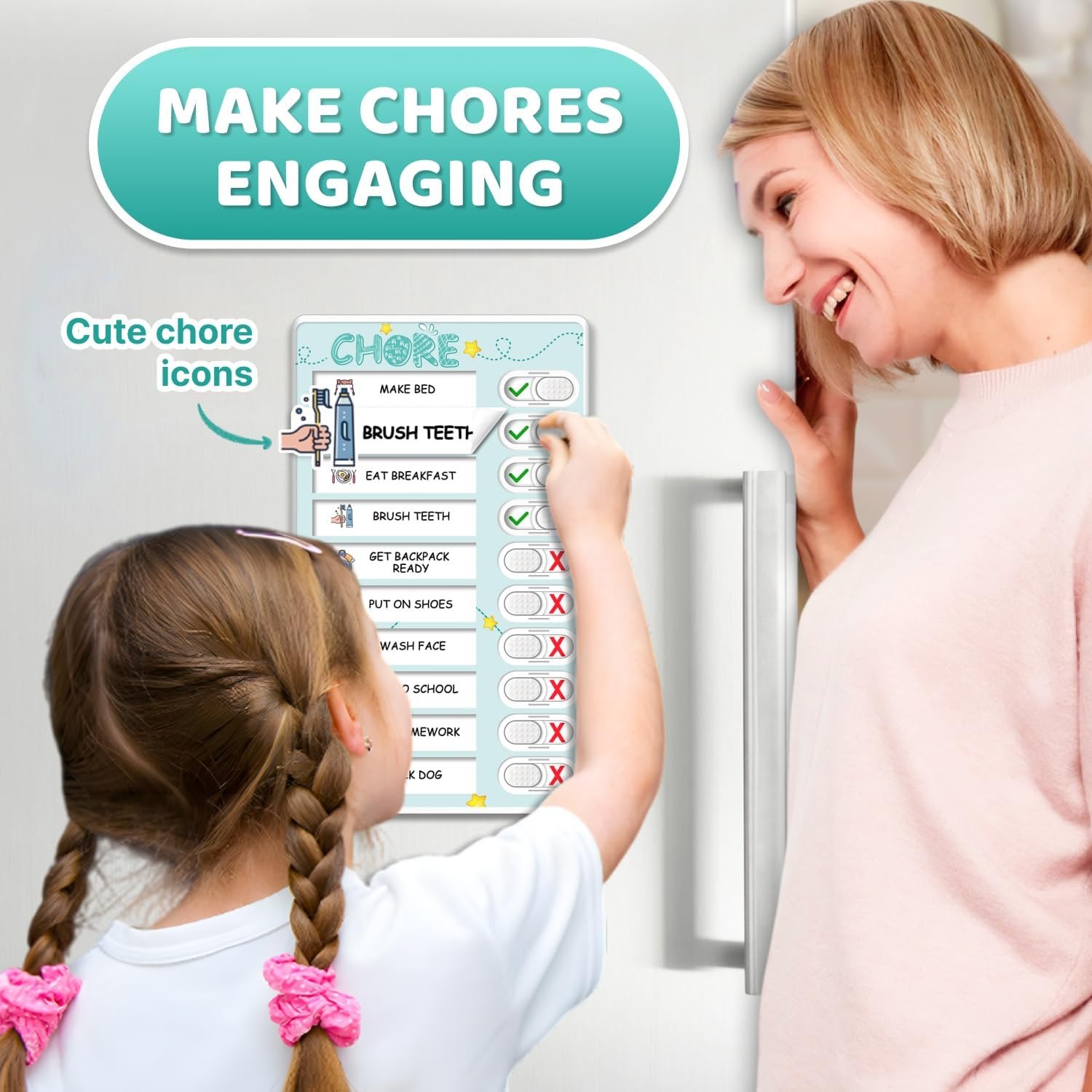 Dry Erase Kids Chore Chart for 2 Kids Pink and Blue – Magnetic Routine Chart wit
