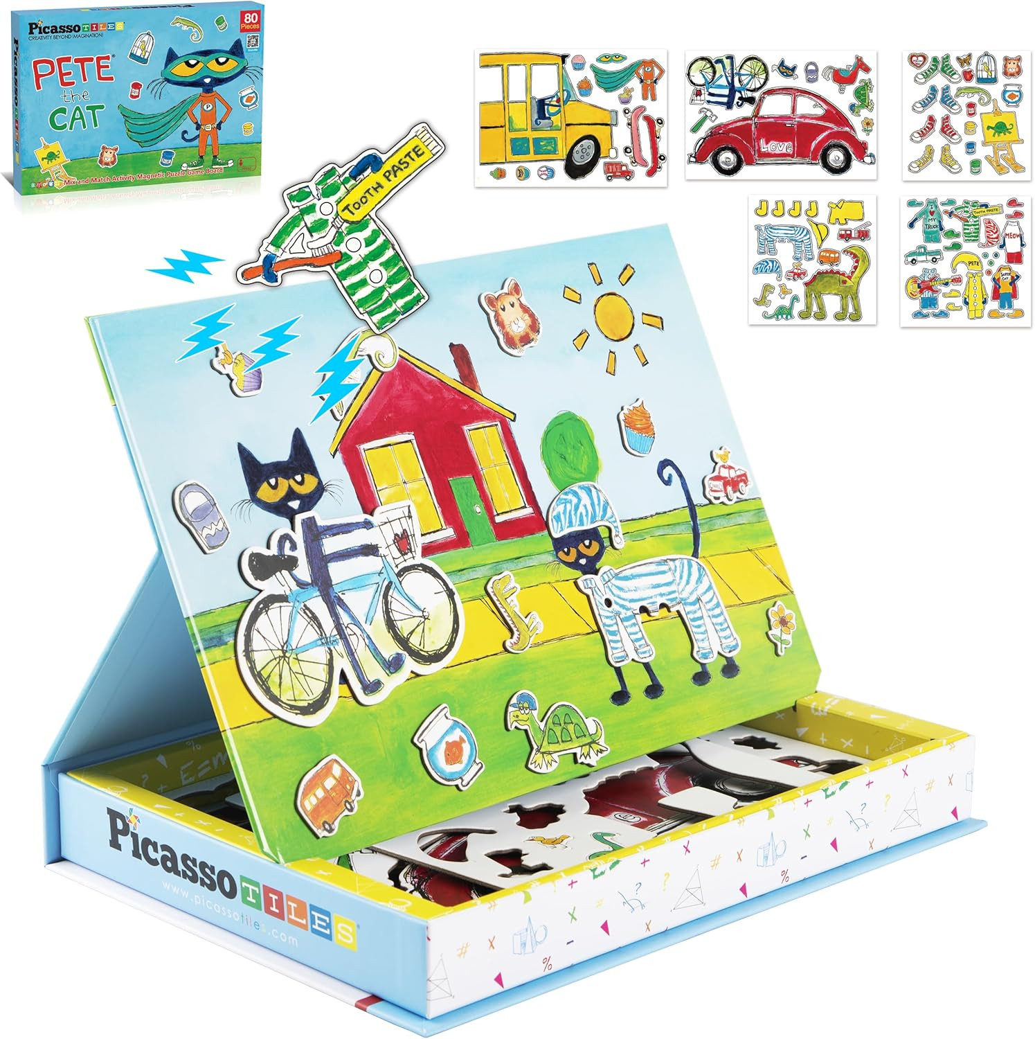 Pete the Cat 80Pc Magnetic Board Game Puzzle Playset Reusable Mix & Match Cartoo