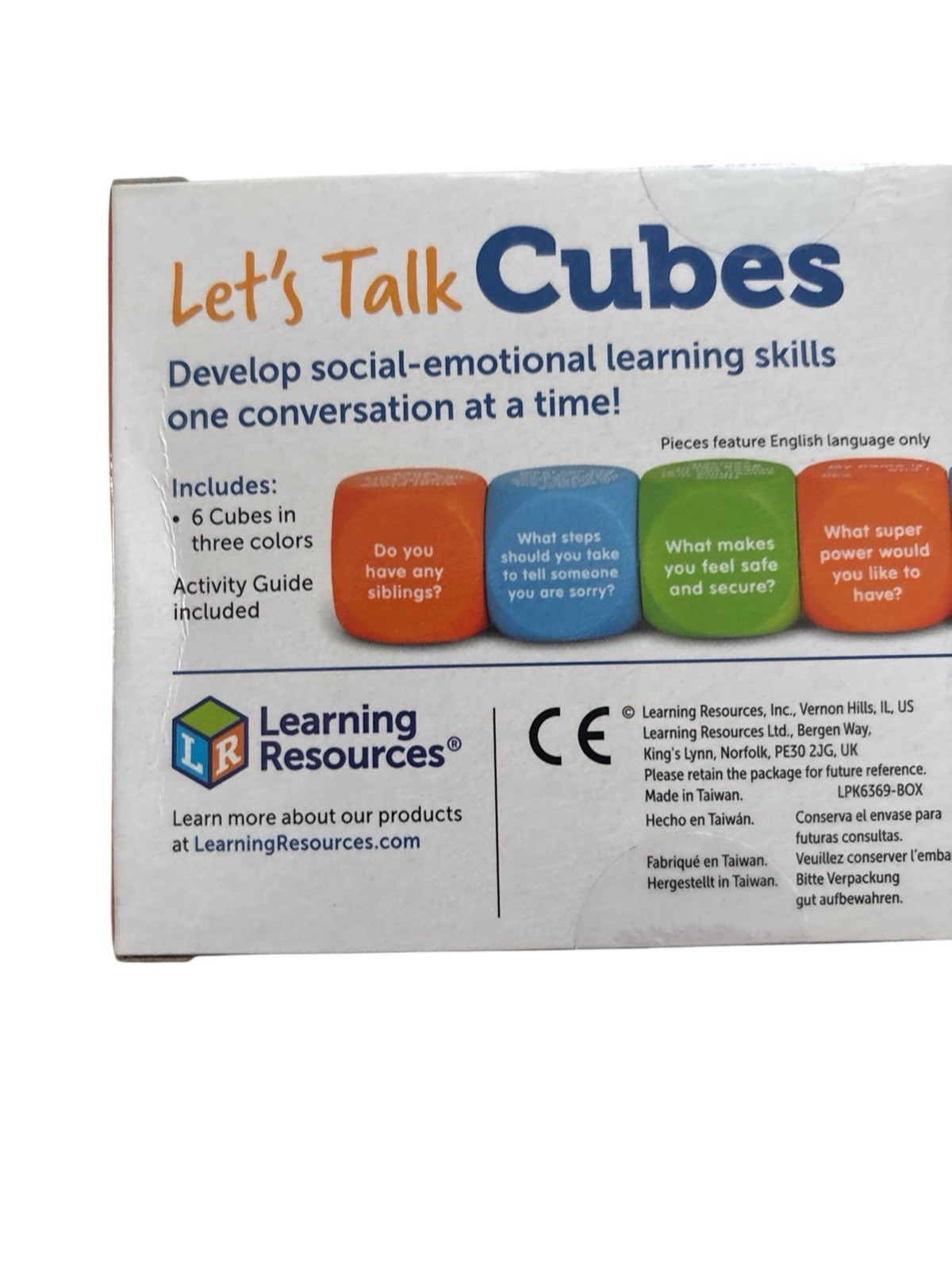Let’s Talk Cubes – Learning Resources – 6 Cubes Ages 5+ SEL & Autism Therapy NEW