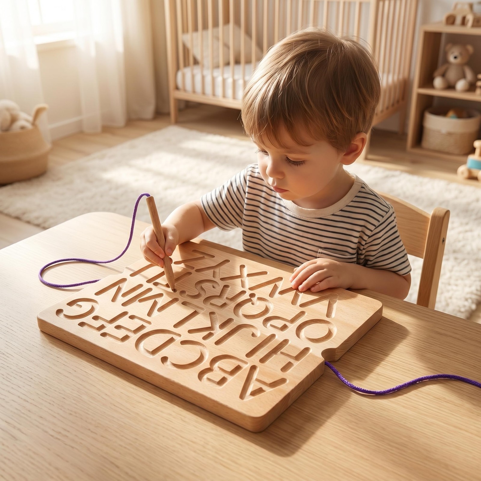 Number & Letter Tracing Board, Portable Wooden Alphabet Learning Sensory Pad …