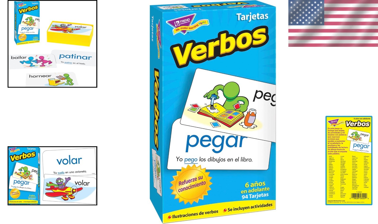 96 Verb Flash Cards for Learning Spanish – Illustrated Sentences for Kids