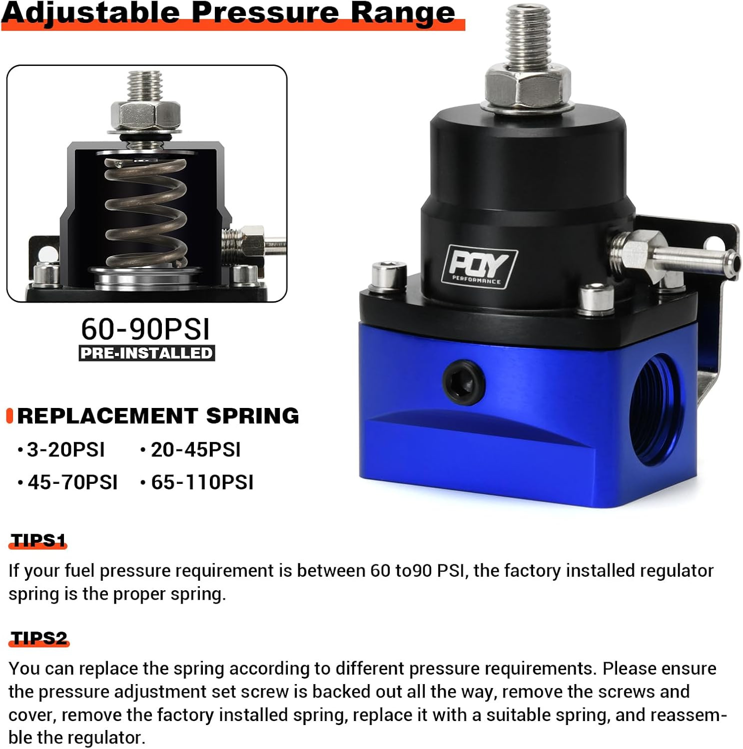 Adjustable Fuel Pressure Regulator Kit 3-110PSI with AN10 Feed Port and AN6 Retu