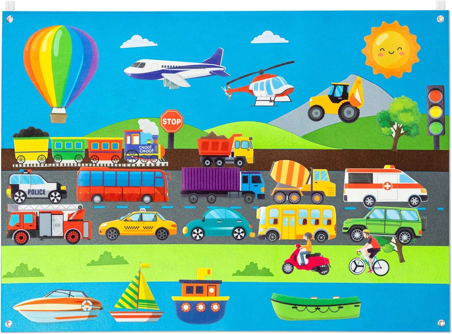 WATINC Transportation Felt Board Story Set – 35Pcs 3.5Ft Preschool Flannel Cars