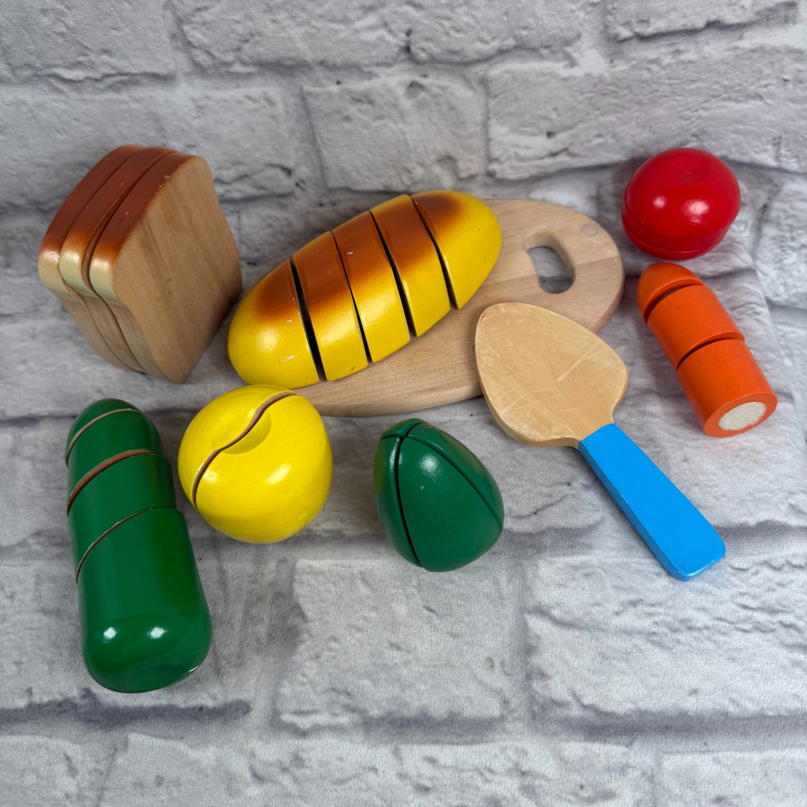 Wooden Food Play Set Pretend Vegetable Slice Cutting Board Kitchen Montessori