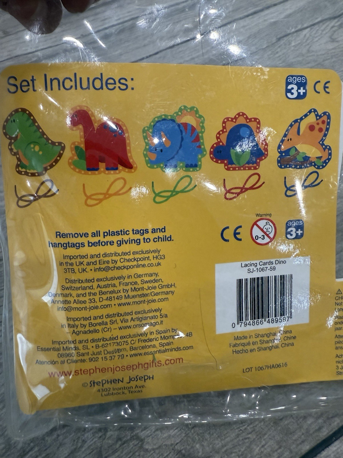 Stephen Joseph Lacing Cards Dinosaurs Set of 5 Learn and Lace Cards with Bag