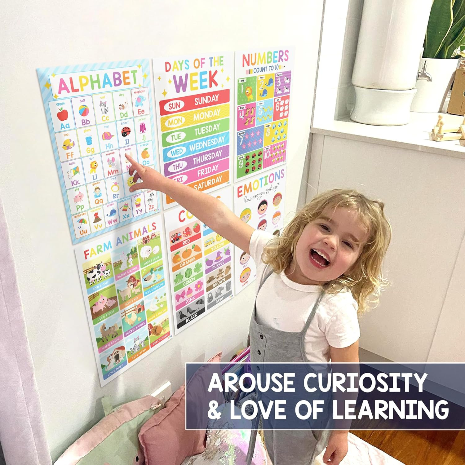 BEAWART 18 Laminated Educational Posters for Toddlers, Preschool Posters for Cla