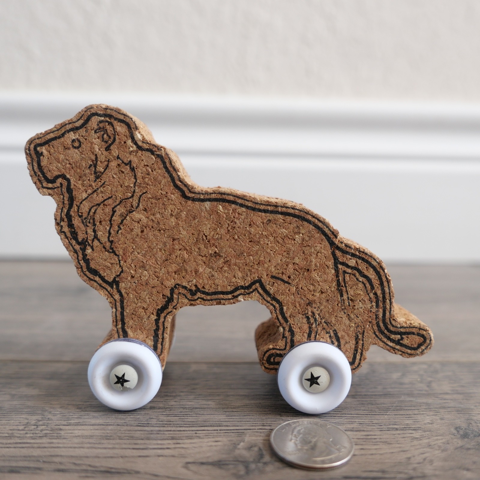 Natural Cork Lion Figure with Wheels Sensory Toy !!!