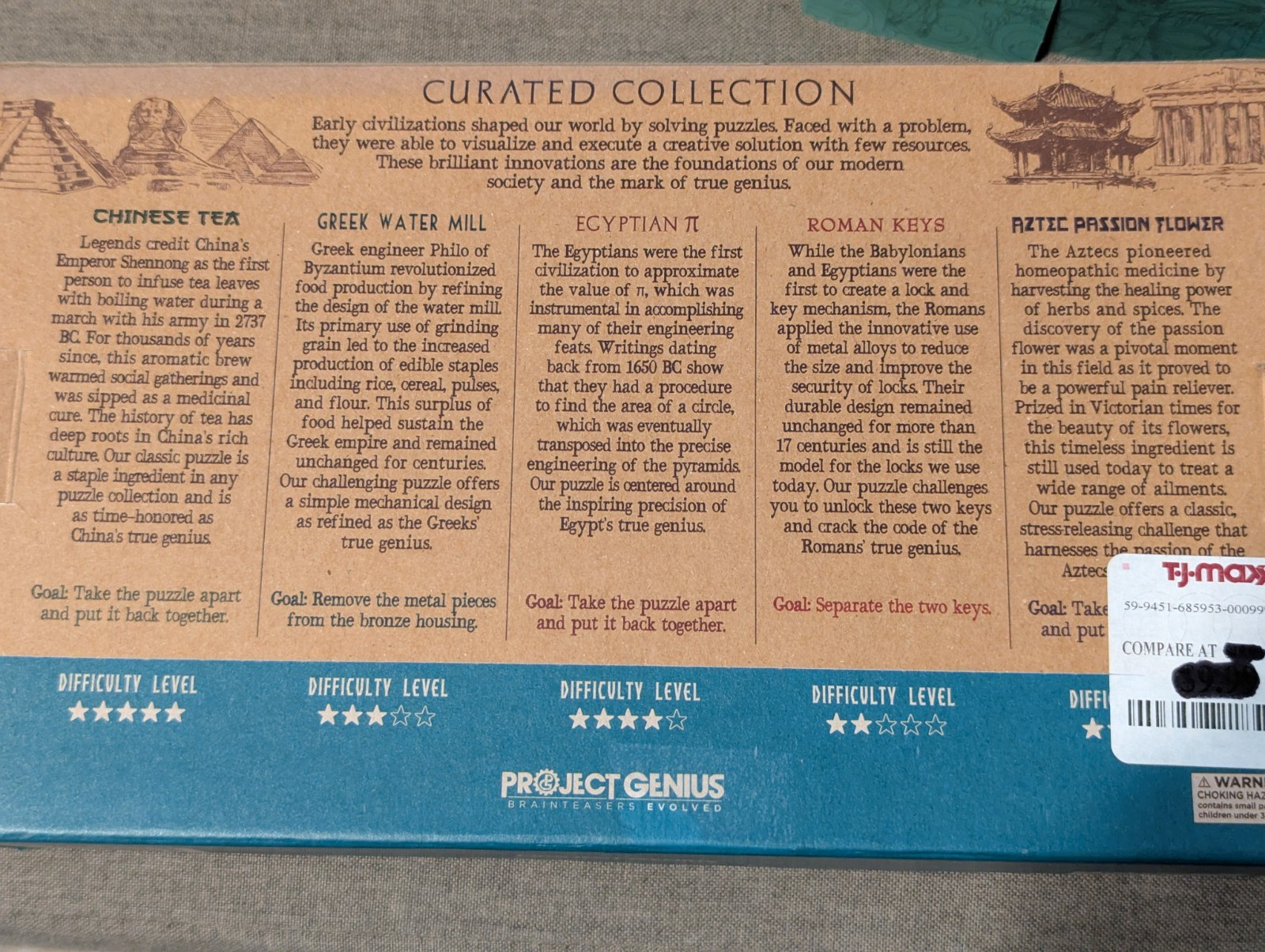 True Genius Ancient Treasures Puzzle Set Wood and Metal Brainteaser Artifact Gif