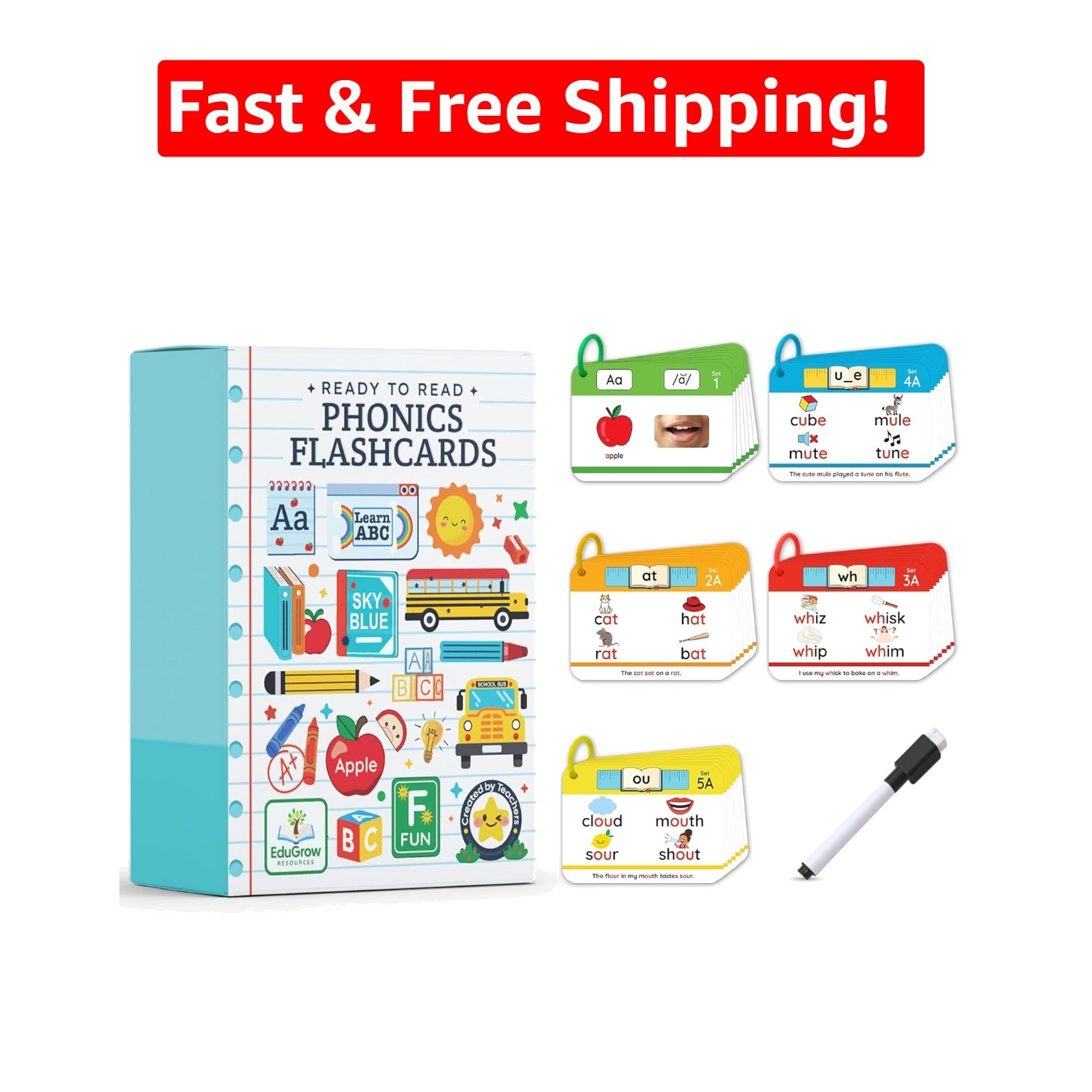 Engaging Phonogram Flash Cards with 5 Sorting Rings for Kids Learning