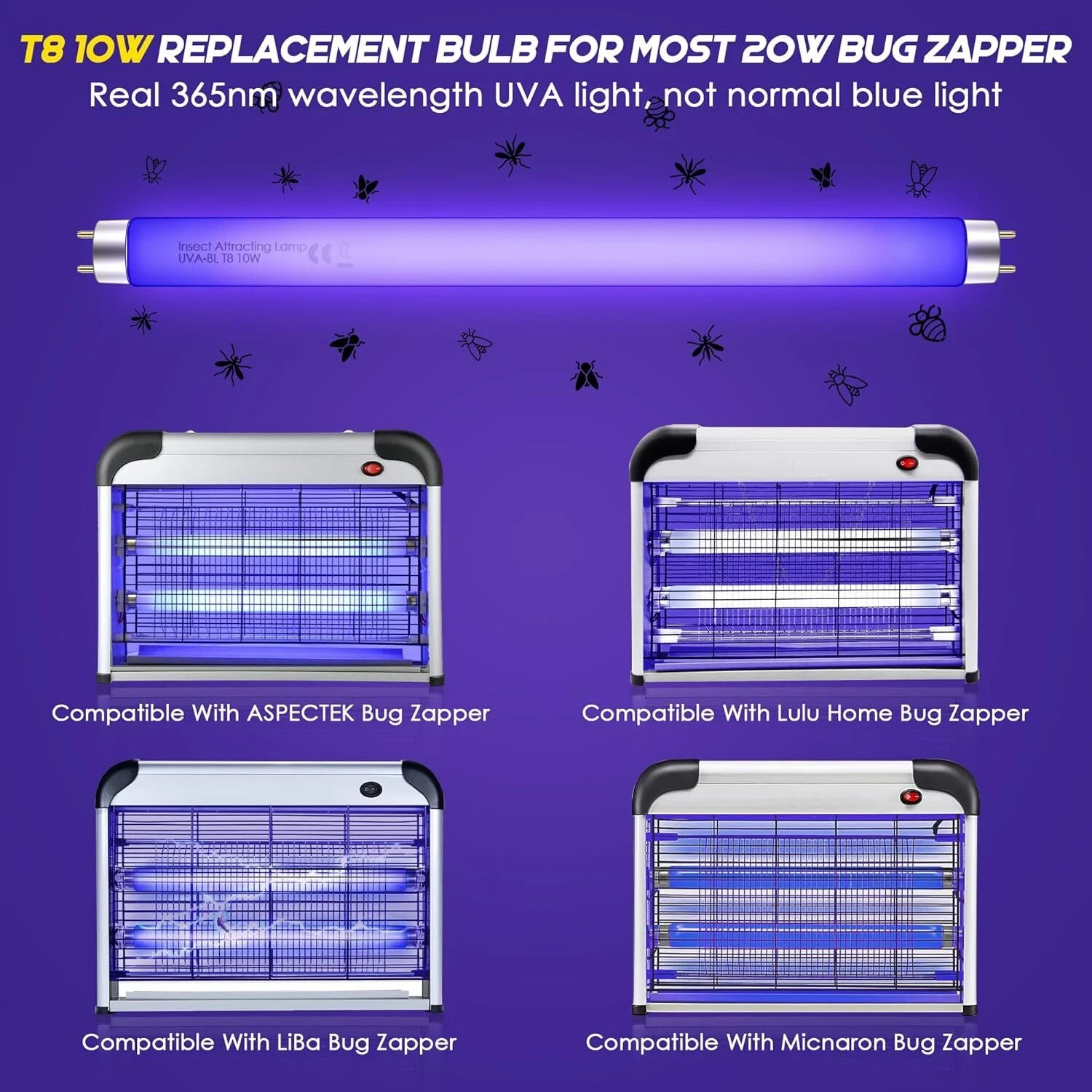 Qualirey 10 Pack Bug Zapper Replacement Light Bulbs 10W for 20W Indoor Bug