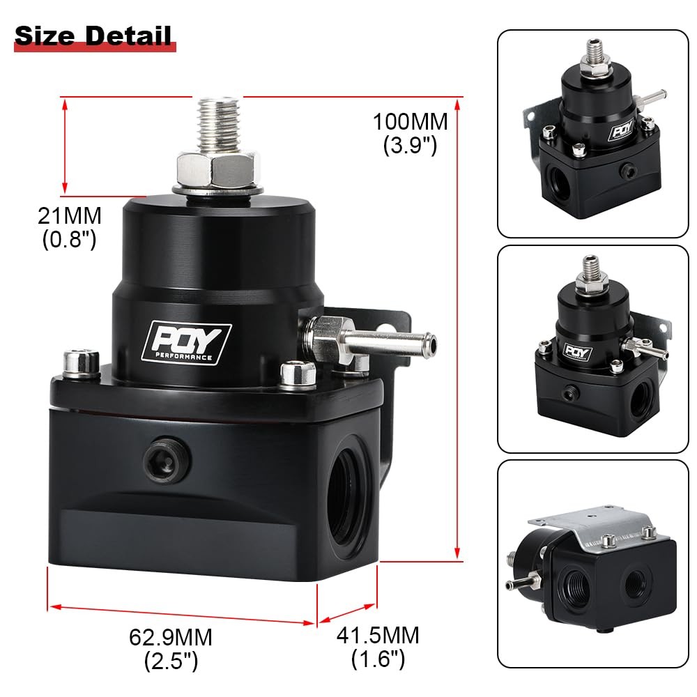 PQY Adjustable EFI Fuel Pressure Regulator Kit 3-70PSI with AN8 Feed black